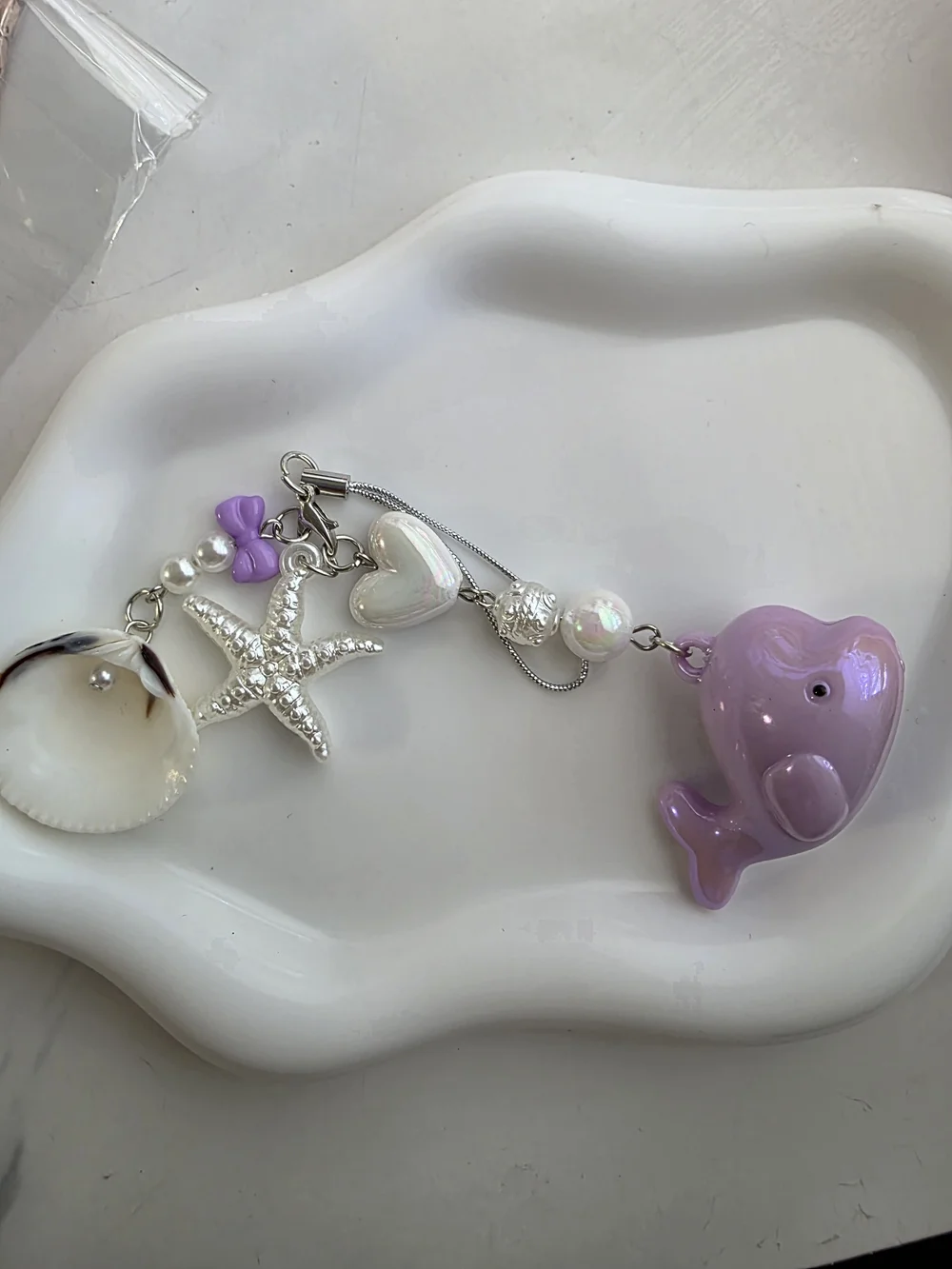 Pink Whale and Shell Charm Keychain Necklace - Women Jewelry